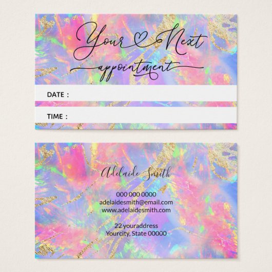 carte de rendez-vous opal couleur néon (Devant & derrière)