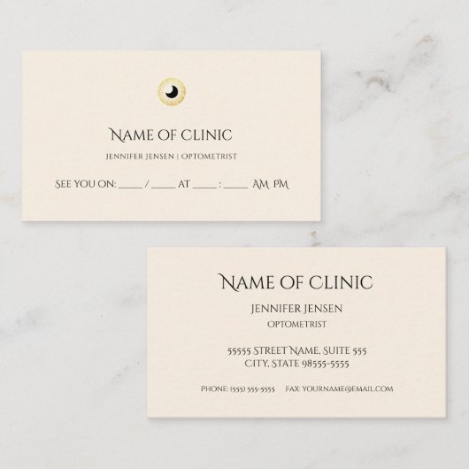 Carte De Rendez-vous Optométriste Elegant Gold Iris Eye Nomination (Devant / Derrière)