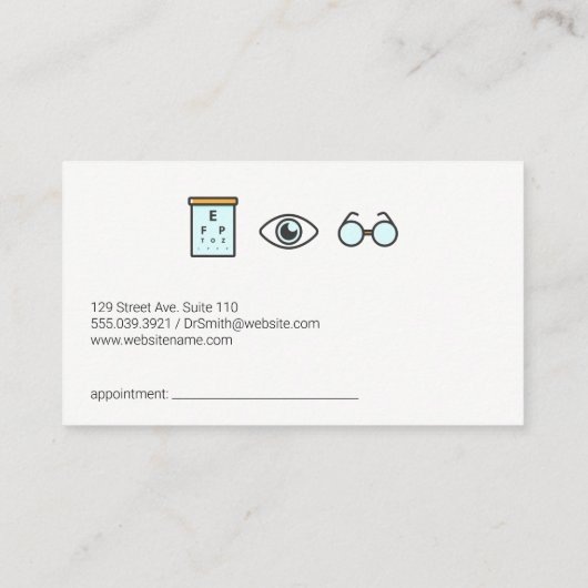 Carte De Rendez-vous Optométriste | Graphique Médicale (Dos)