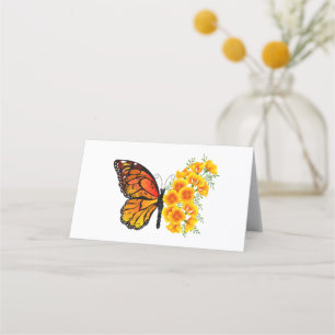 Carte De Rendez-vous Papillon Fleur avec Pavot de Californie Jaune