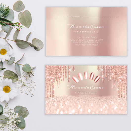 Carte De Rendez-vous Parties scintillant d'étincelle Rose Gold Nails Dé