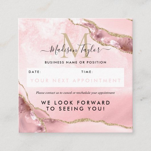 Carte De Rendez-vous Parties scintillant en or rose pâle Agate en marbr (Devant)