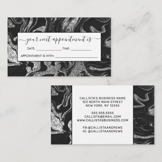 Carte De Rendez-vous Parties scintillant moderne en gris noir (Devant / Derrière)