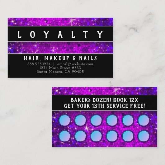 Carte De Rendez-vous Parties scintillant pourpre Maquillage cheveux Art (Devant / Derrière)