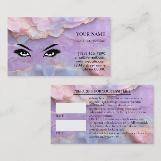 Carte De Rendez-vous Pastel Marble Lash Before care Appointment Card (Devant / Derrière)