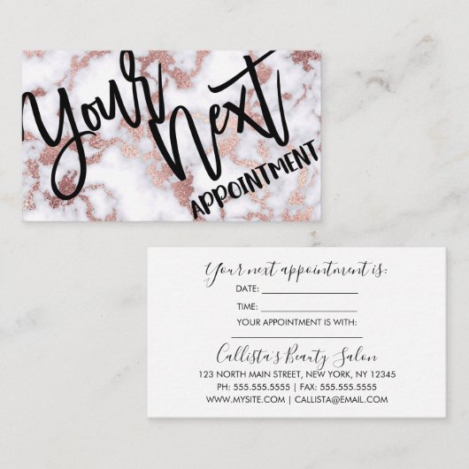 Carte De Rendez-vous Patterns de Chic Rose Gold White Marble Stone (Devant / Derrière)