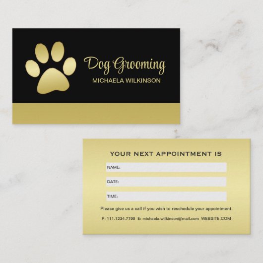 Carte De Rendez-vous Paw chien brillant or sur le service de grossissem (Devant / Derrière)