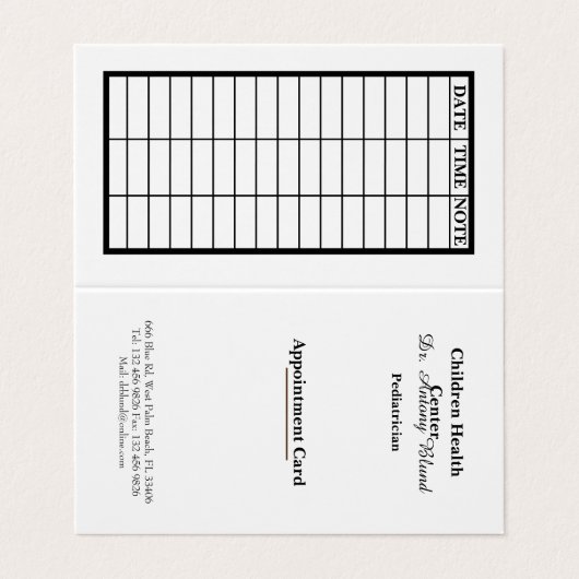 Carte de rendez-vous pédiatrique (Extérieur déplié)