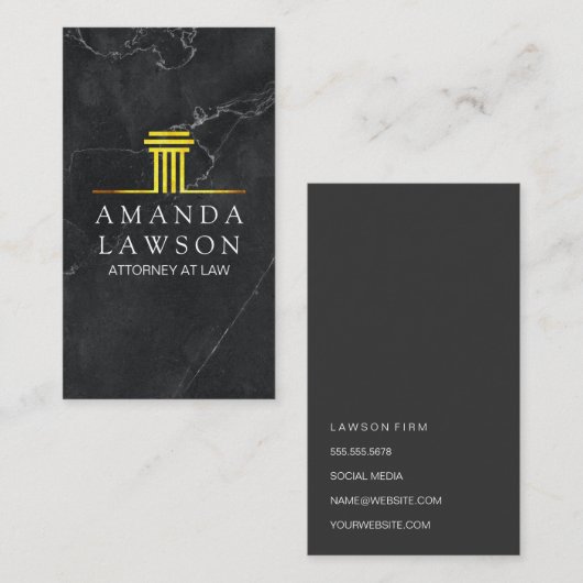 Carte De Rendez-vous Pilier d'or | Marbre noir | Exécutif (Devant / Derrière)