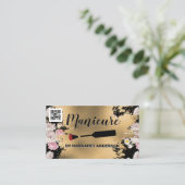 Carte De Rendez-vous Pinceau polonais à ongle | Or et fleurs | code qr (Debout devant)