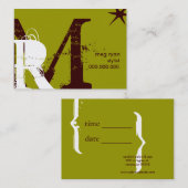 Carte De Rendez-vous Potelé vert d'initiales (Devant / Derrière)