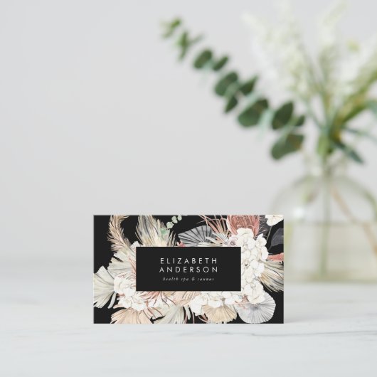 Carte De Rendez-vous Premium Noir Onyx Pampas Grass Floral Ultra (Debout devant)