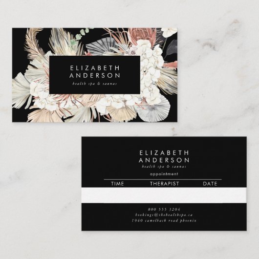 Carte De Rendez-vous Premium Noir Onyx Pampas Grass Floral Ultra (Devant / Derrière)