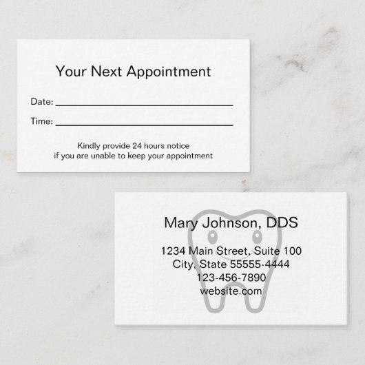 Carte De Rendez-vous Professional Dentist Office Next Appointment Card (Devant / Derrière)