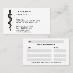 Carte De Rendez-vous Professionnel Simple Asclepius Noir Médicale Blanc