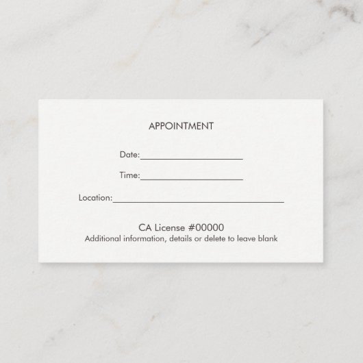 Carte de rendez-vous professionnelle classique sim (Dos)