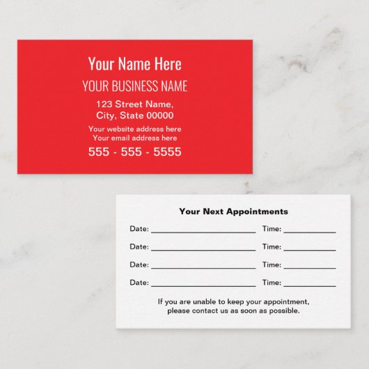 Carte de rendez-vous professionnelle Red Modern (Devant / Derrière)