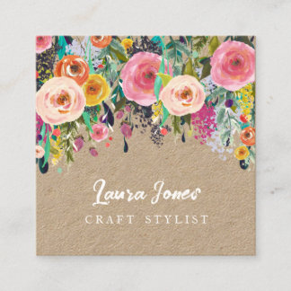 Carte De Rendez-vous Profil de la Styliste Carré Kraft peint Floral