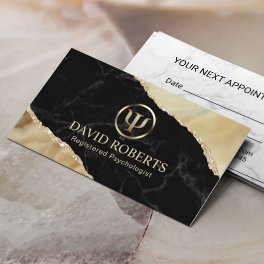 Carte De Rendez-vous Psychologue Conseiller Moderne Marbre Or Agate