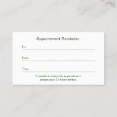 Carte De Rendez-vous Psychologue Vert Nomination d'un conseiller person (Dos)