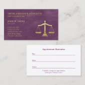 Carte De Rendez-vous Purple Lawyer Scales de nomination de juge (Devant / Derrière)