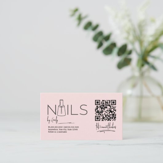 Carte De Rendez-vous QR Code Blush Coiffeur rose Manicuriste (Debout devant)