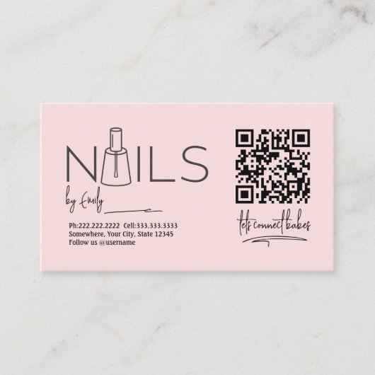 Carte De Rendez-vous QR Code Blush Coiffeur rose Manicuriste (Devant)