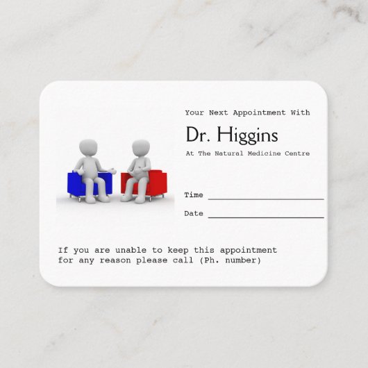 Carte De Rendez-vous Rappel de nomination d'un psychologue ou d'un cons (Devant)