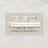 Carte De Rendez-vous Rappel professionnel de typographie de script mode (Dos)