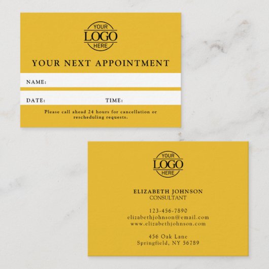 Carte De Rendez-vous Rappel simple professionnel jaune moderne (Devant / Derrière)