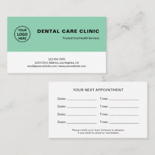Carte De Rendez-vous Rappel vert doux professionnel de dentisterie dent