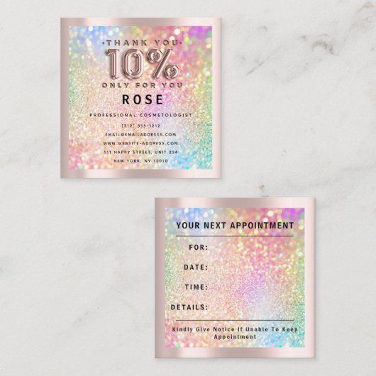 Carte De Rendez-vous Rose 10% de réduction Logo Holographe Parties scin (Devant / Derrière)