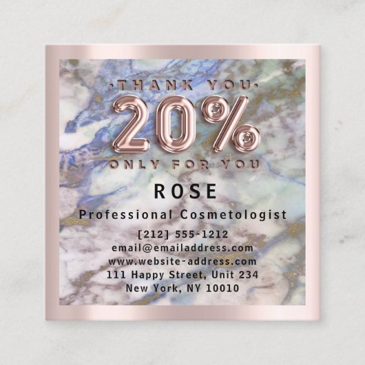 Carte De Rendez-vous Rose 20% de réduction Logo Cheveux Marbre bleu ros (Devant)