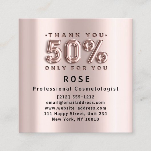 Carte De Rendez-vous Rose 50% Promo Logo Cheveux Or Rose Metallic (Devant)