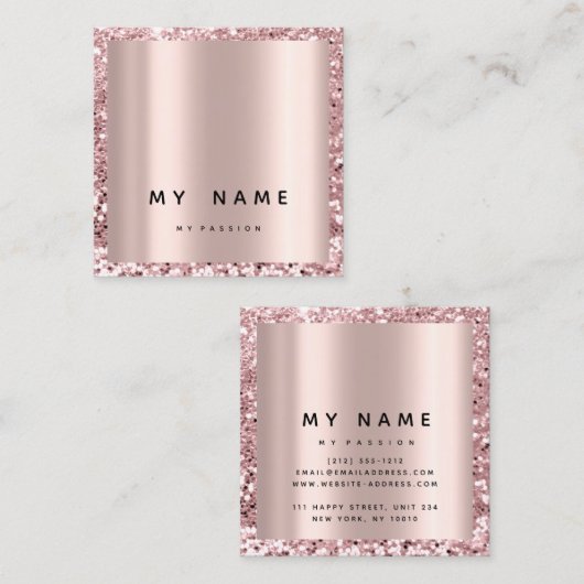 Carte De Rendez-vous Rose Carré Parties scintillant maquillage Blogger  (Devant / Derrière)