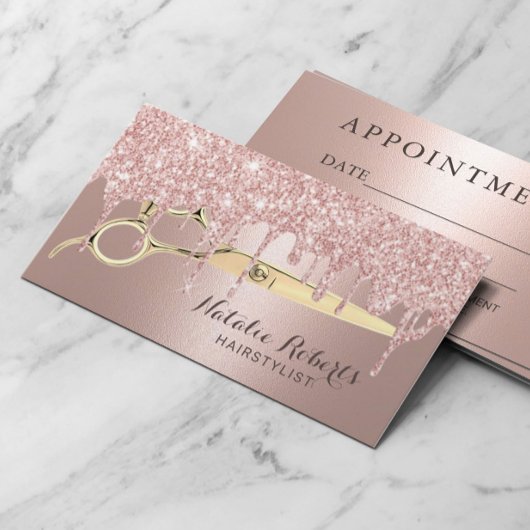 Carte De Rendez-vous Rose de salon de cheveux Gold Parties scintillant 