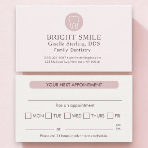 Carte de rendez-vous rose pâle moderne pour dentis