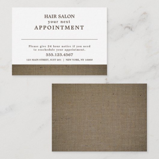 Carte de rendez-vous Rustic Country Burlap (Devant / Derrière)