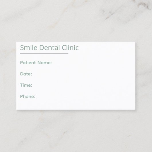 Carte De Rendez-vous Sage Green Dental Appointment Card One Line (Devant)