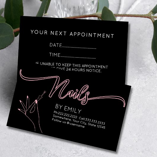 Carte De Rendez-vous Salon à ongles chic Manicurist Blush Rose