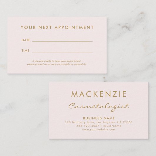 Carte De Rendez-vous Salon rose pâle moderne (Devant / Derrière)