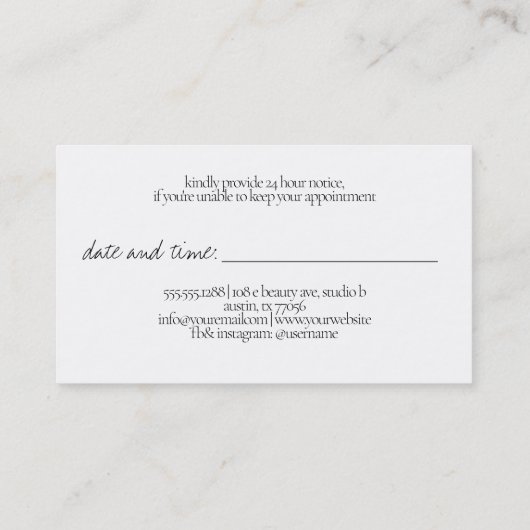 Carte De Rendez-vous Script manuscrit simple | Votre prochaine nominati (Dos)