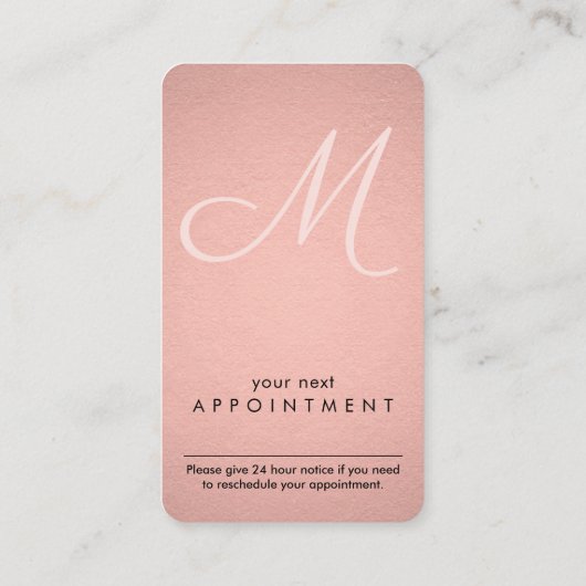 Carte De Rendez-vous Script Monogramme Faux Rose Gold Foil Rose Vertica (Dos)
