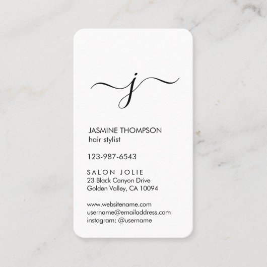 Carte De Rendez-vous Script monogramme simple Vertical noir et blanc (Devant)