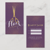 Carte De Rendez-vous Sécheurs de cheveux Gold Ciseaux violet et Parties (Devant / Derrière)