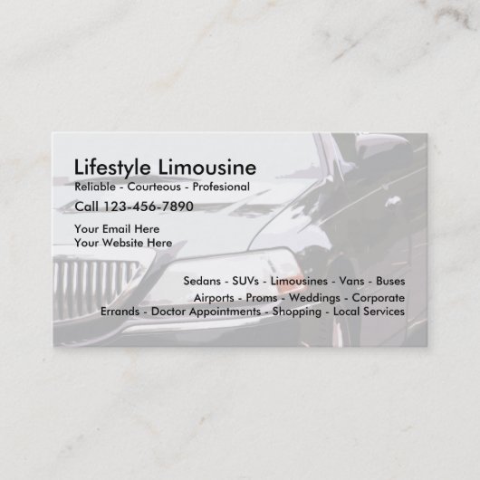 Carte De Rendez-vous Service de limousine (Devant)