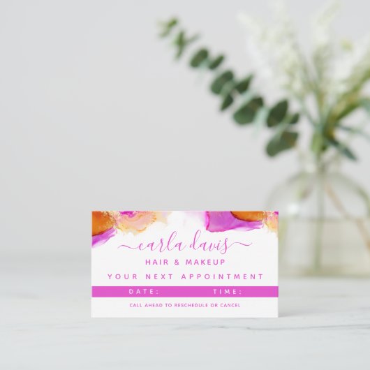 Carte De Rendez-vous Signature Script Rose Orange Encre d'alcool (Debout devant)