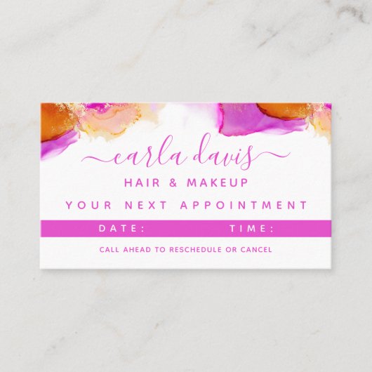 Carte De Rendez-vous Signature Script Rose Orange Encre d'alcool (Devant)