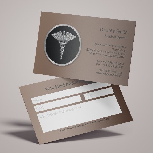 Carte De Rendez-vous Silver Professional Caduceus Medical Reminder