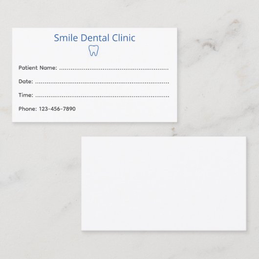 Carte De Rendez-vous Simple Dental Appointment Card with Tooth Icon (Devant / Derrière)